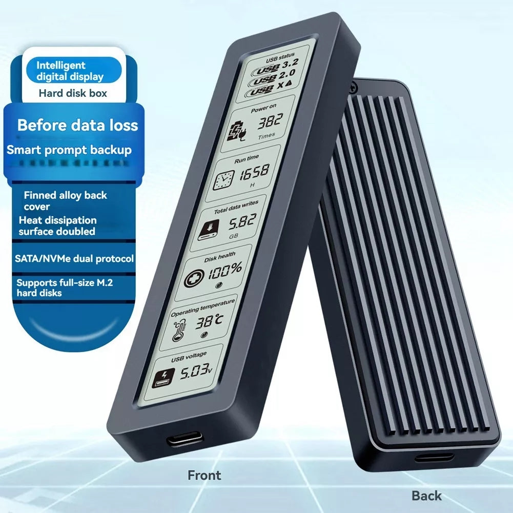 Aluminum M.2 SSD Enclosure Adapter with LCD Display Screen