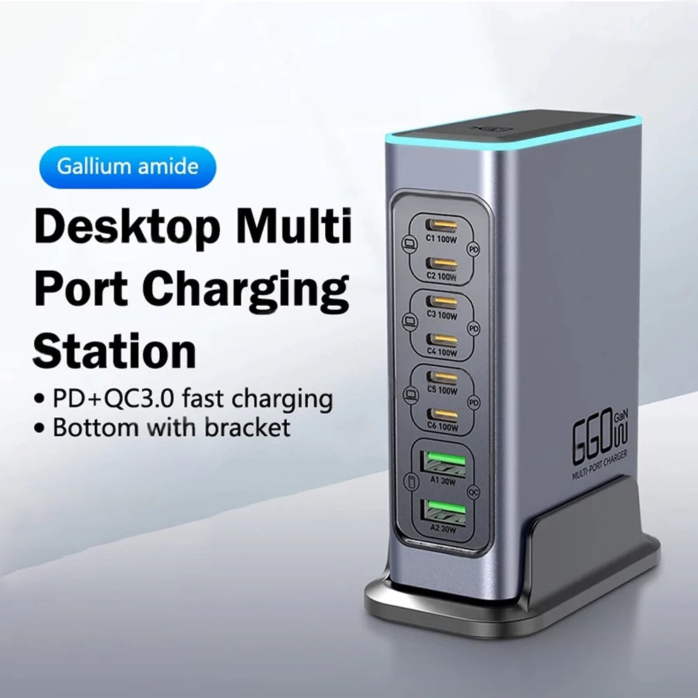 660W 8Ports High Power PD+QC3.0 GaN Desktop Charging Station