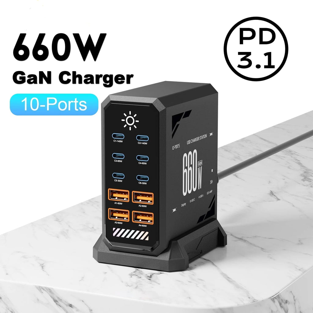 660W GaN  10Ports USB-C Charger Station