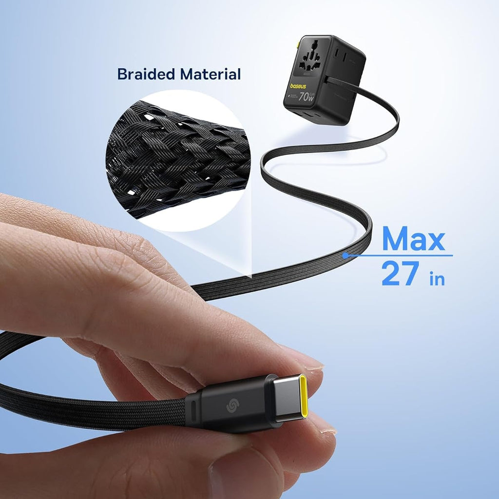 GaN 70W Travel Adapter with Retractable Cable