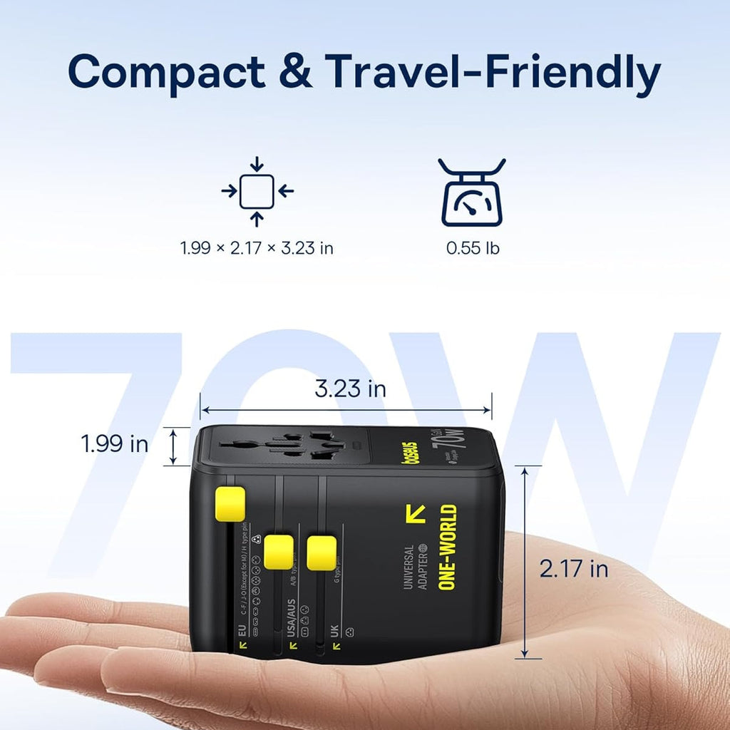 GaN 70W Travel Adapter with Retractable Cable