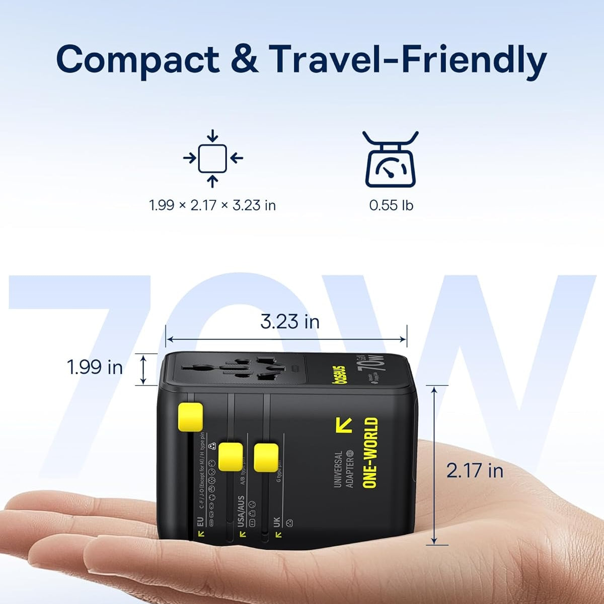 GaN 70W Travel Adapter with Retractable Cable