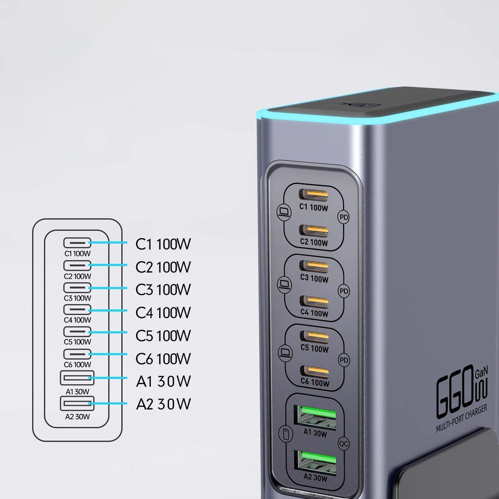 660W 8Ports High Power PD+QC3.0 GaN Desktop Charging Station