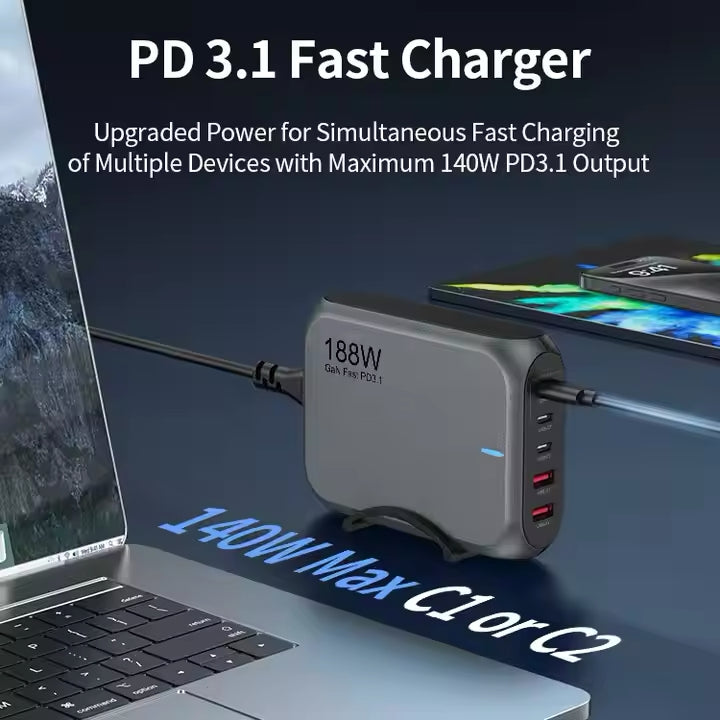 188W USB-C 5Ports GaN PD3.1 Fast Charger