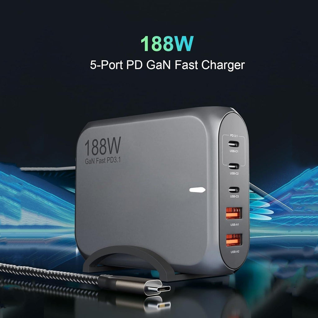 188W USB-C 5Ports GaN PD3.1 Fast Charger