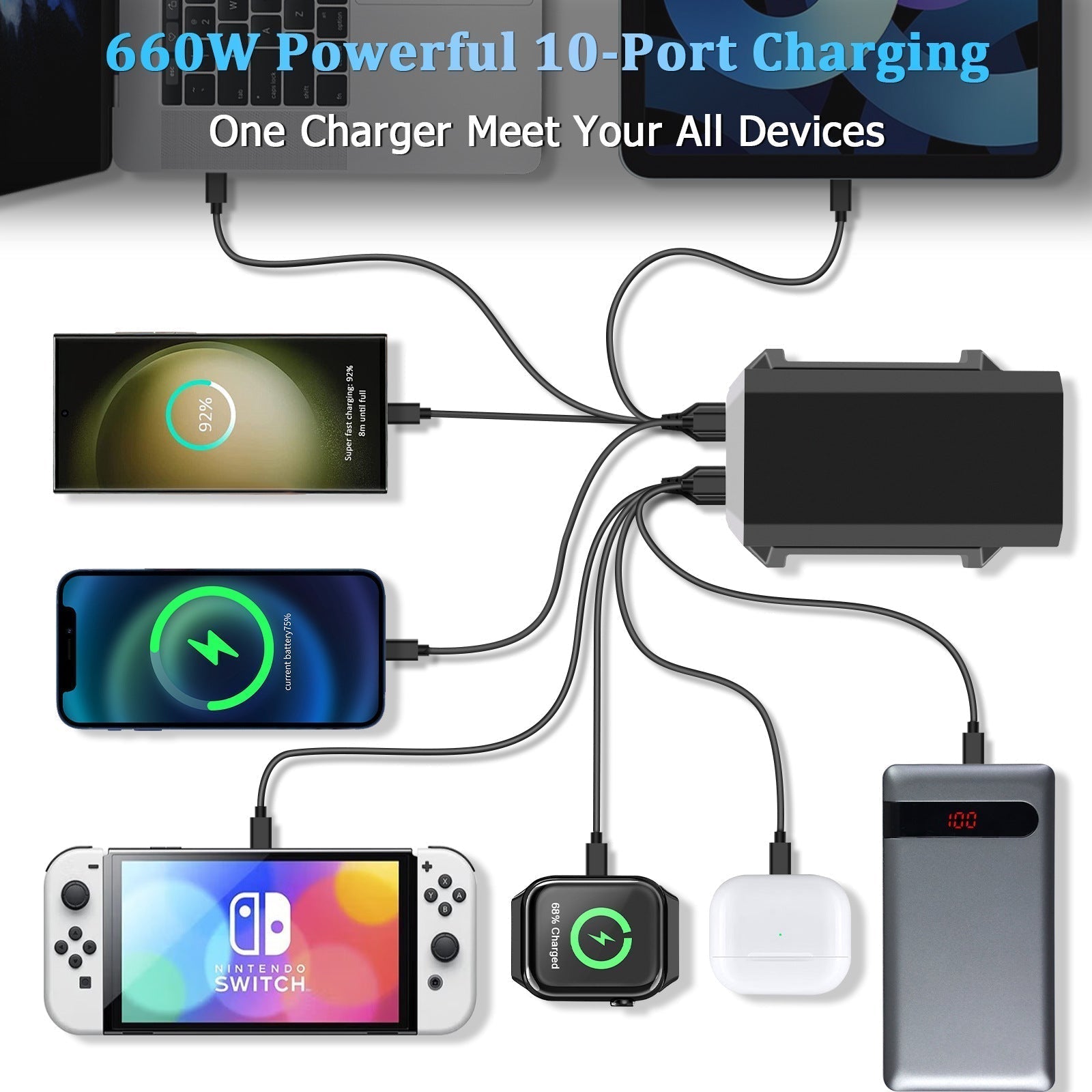 660W GaN  10Ports USB-C Charger Station