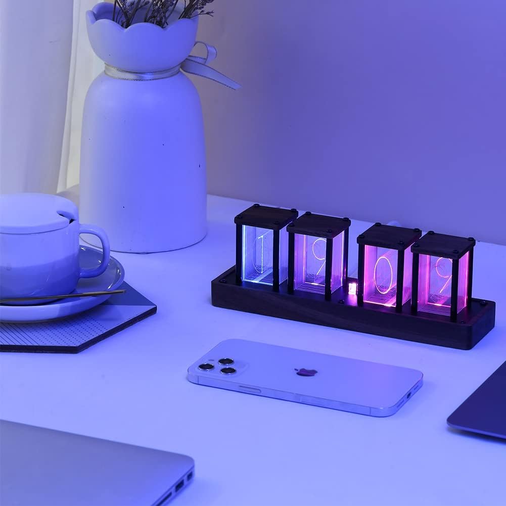 4Pcs Digital Tube Desk Retro Modern Wooden Clock