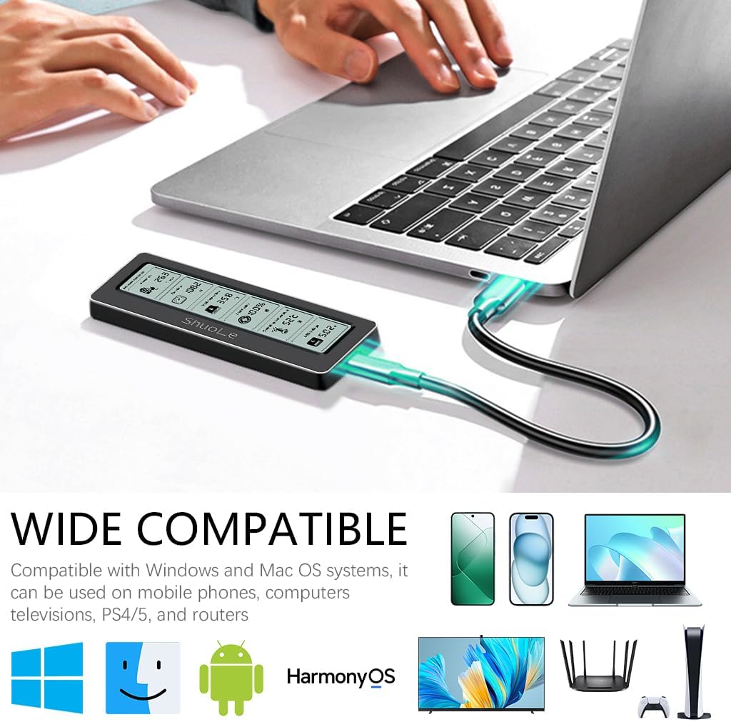 Aluminum M.2 SSD Enclosure Adapter with LCD Display Screen
