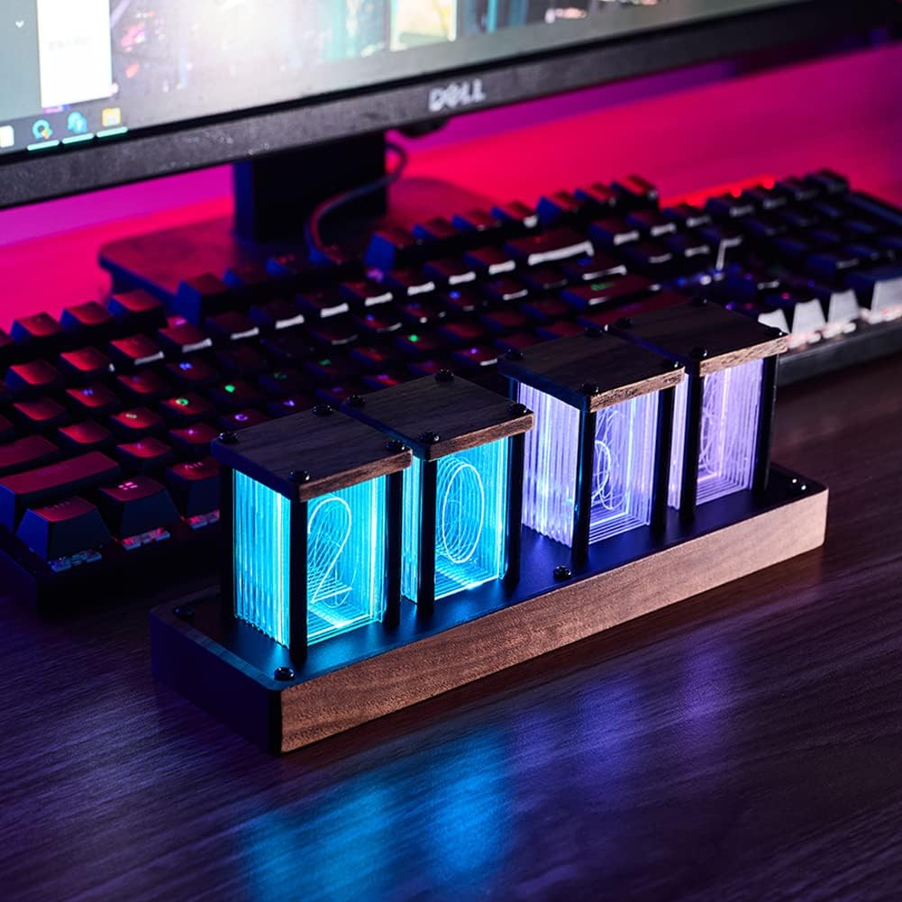 4Pcs Digital Tube Desk Retro Modern Wooden Clock