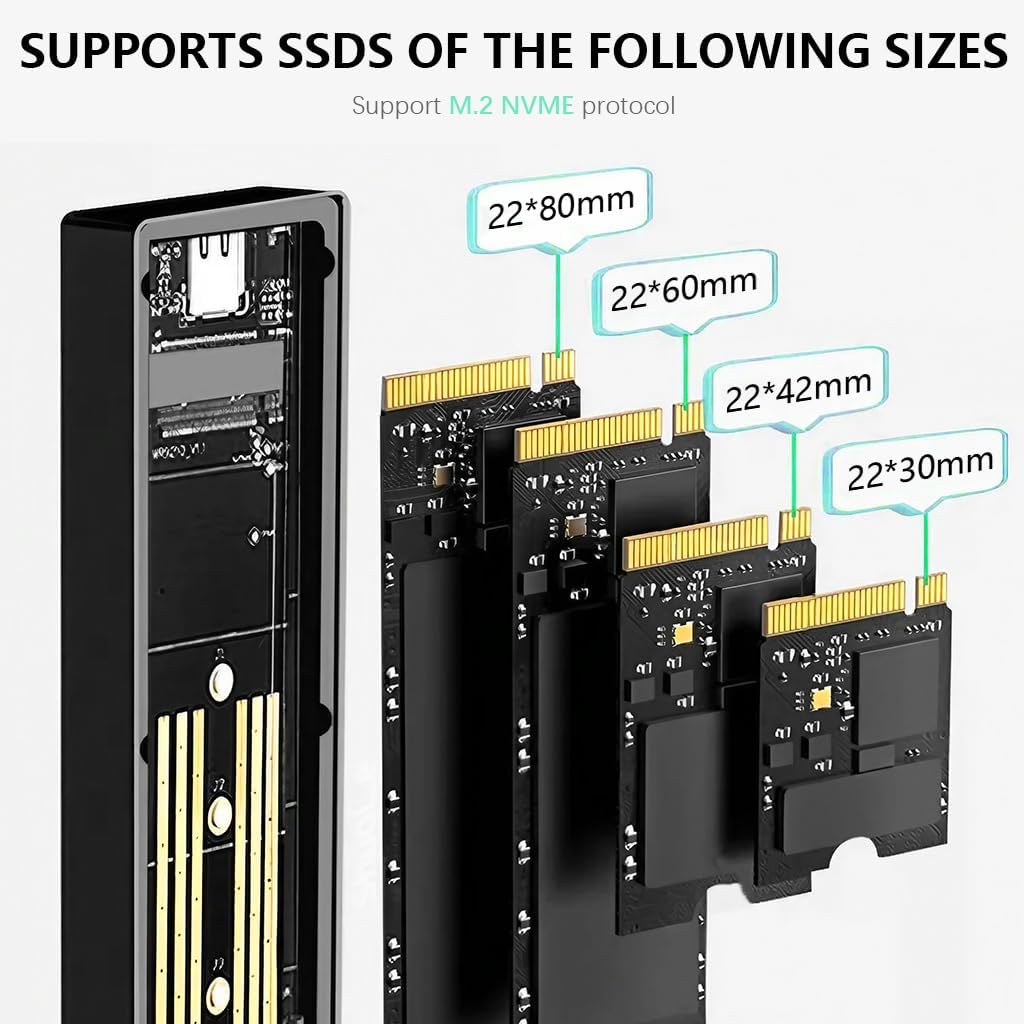 Aluminum M.2 SSD Enclosure Adapter with LCD Display Screen