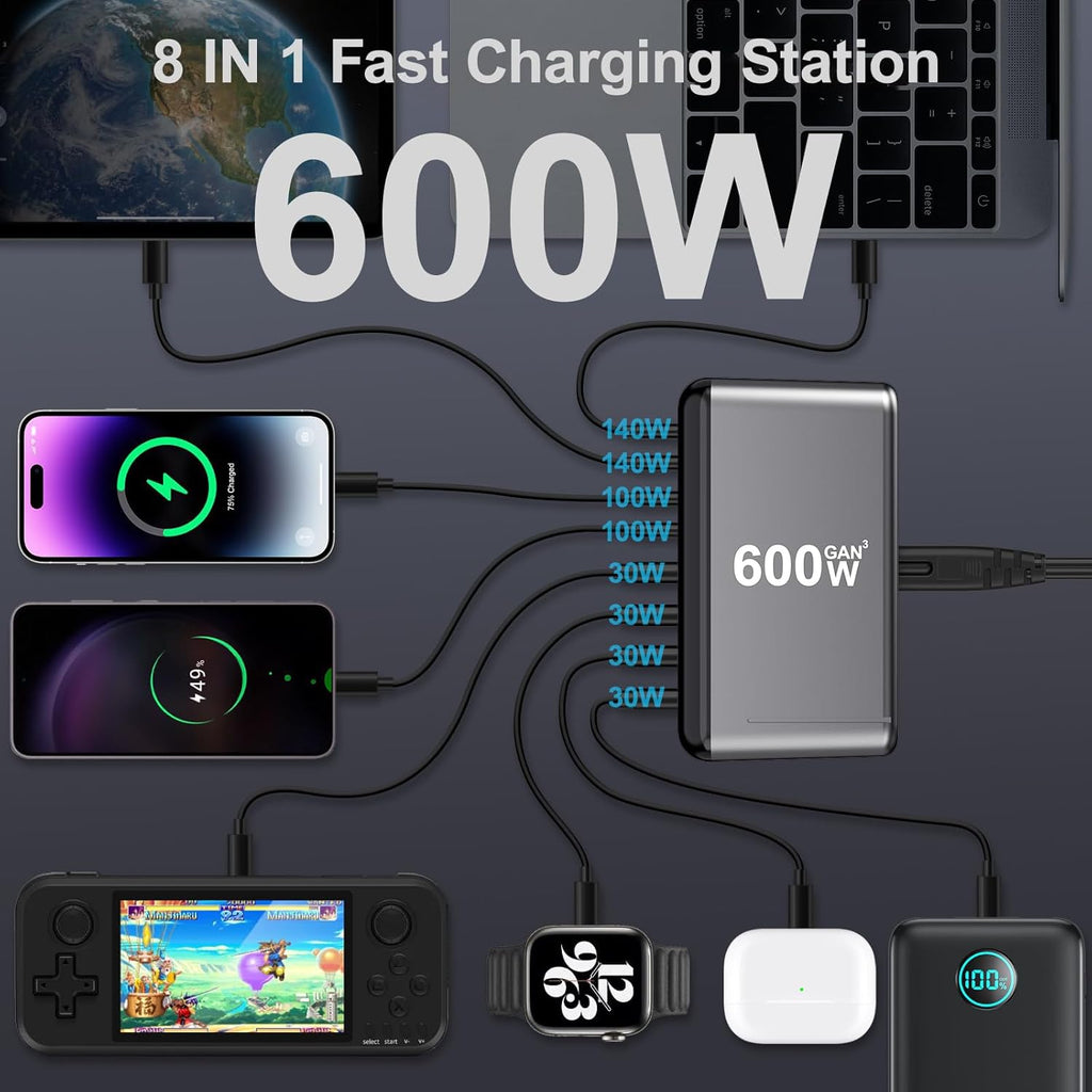 600W USB-C 8-in-1 PD Fast Charging Station
