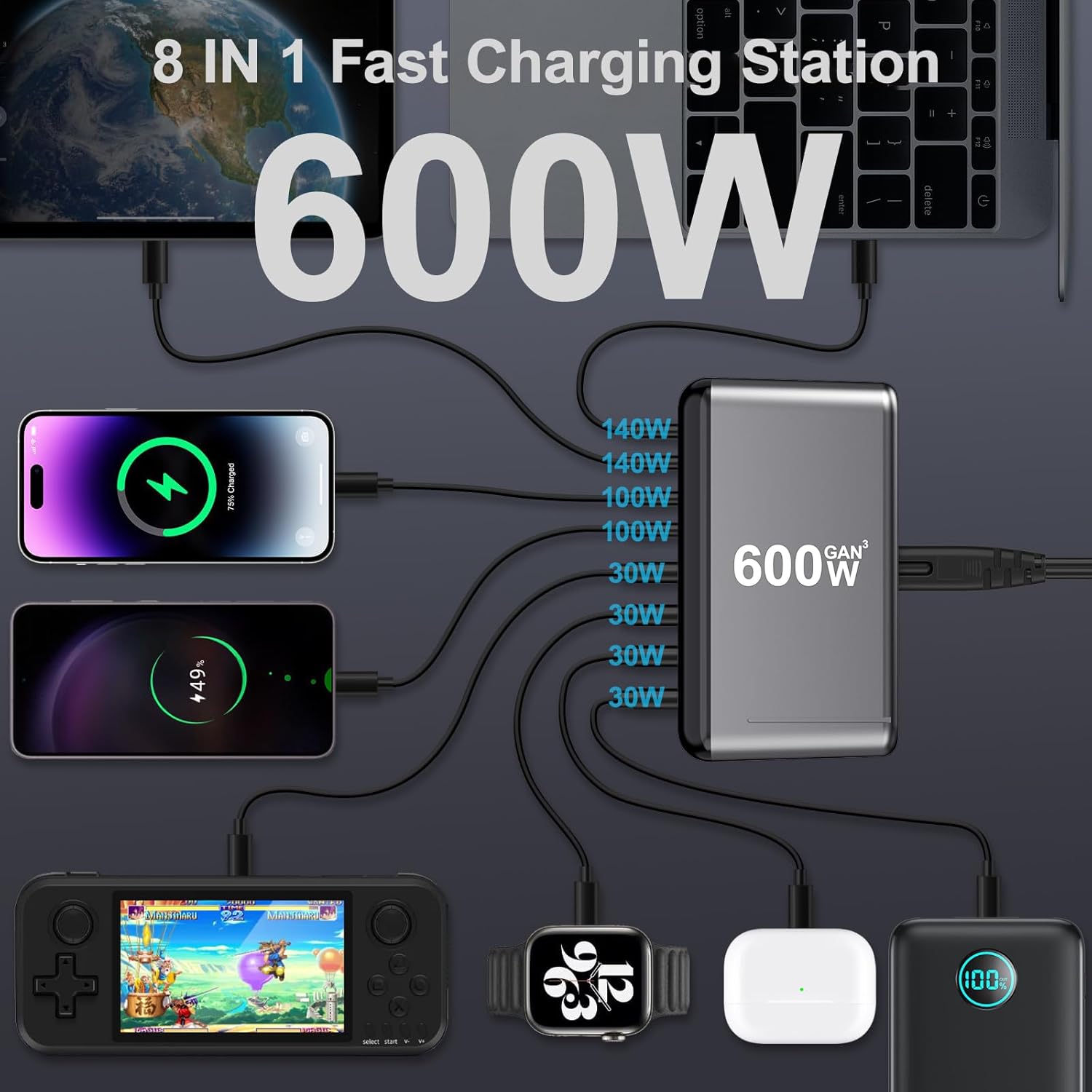 600W USB-C 8-in-1 PD Fast Charging Station