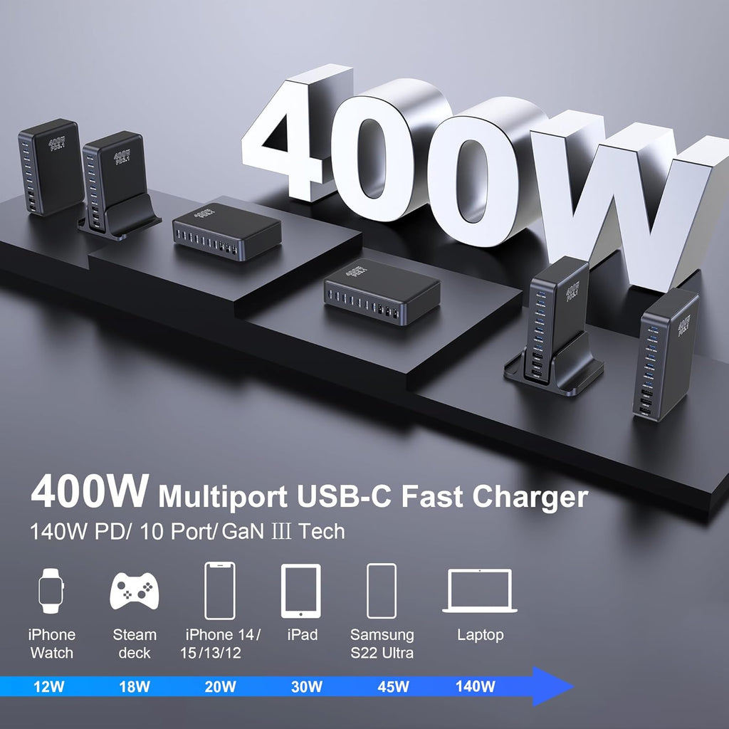 400W GaN 10-Ports Compact Super Fast Charging Station