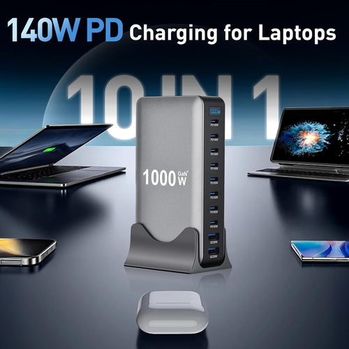 1000W GaN PD3.1 Charger USB-C Fast Desktop 10-ports