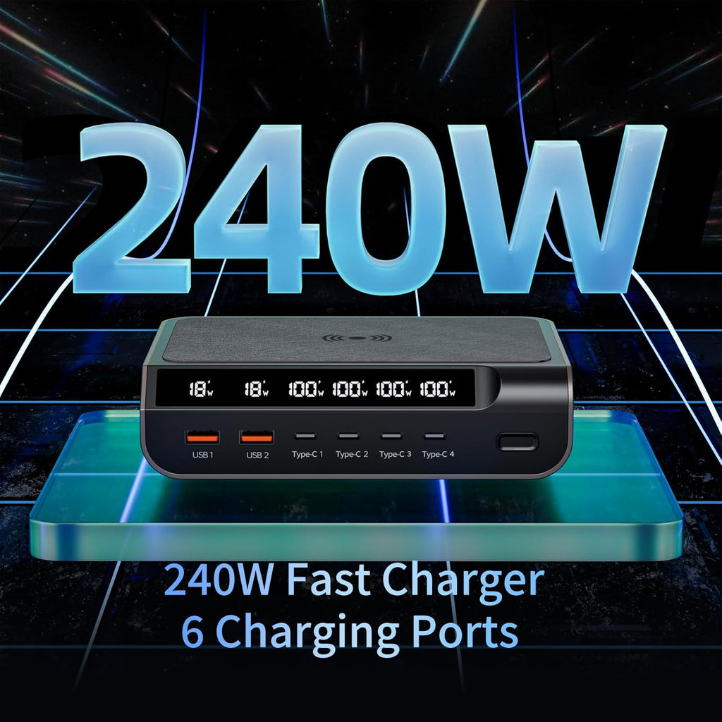 Compact 240W 6Ports GaN Charger With Digital Display Screen