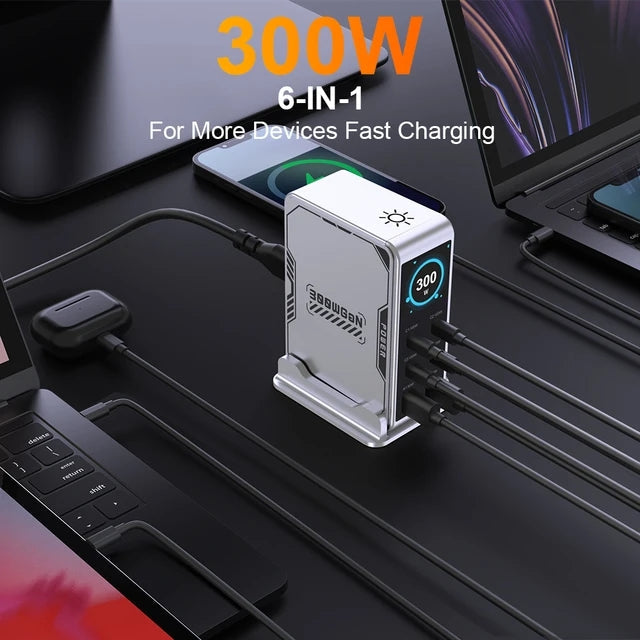 300W 6Ports GaN Charger with Screen-Display