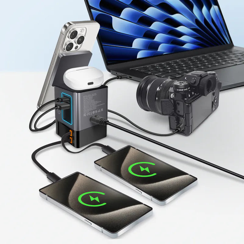 105W GaN Retractable 6-in-1 Charger with Magnetic Pad