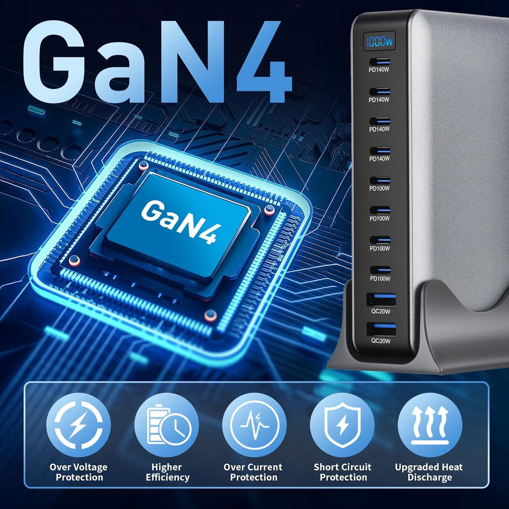 1000W GaN PD3.1 Charger USB-C Fast Desktop 10-ports