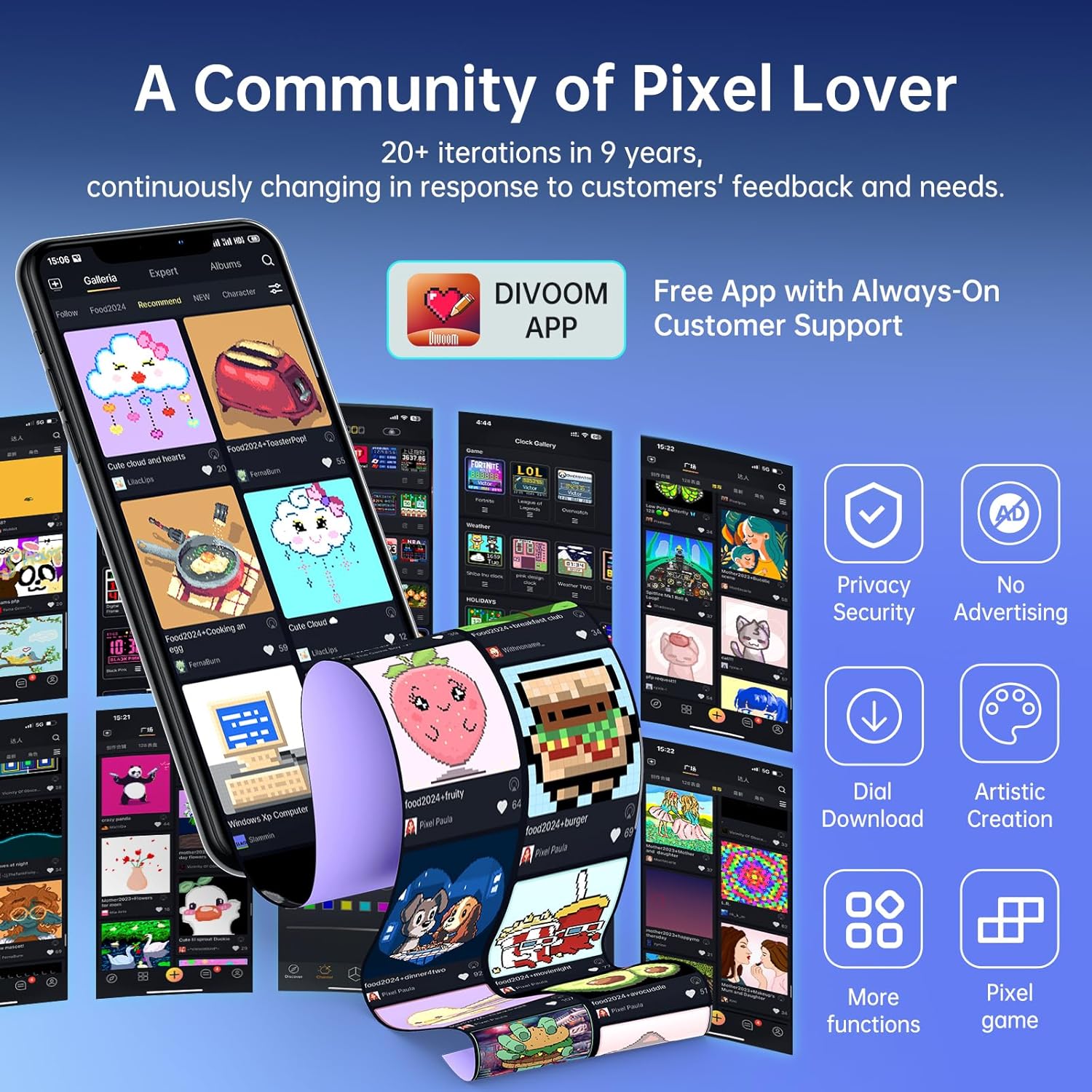 Divoom Times Gate - Cyberpunk Gaming Setup Digital Clock