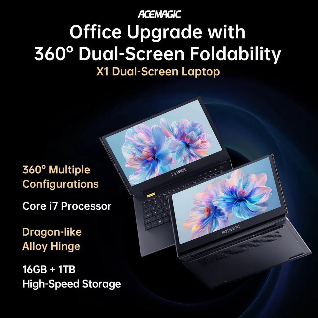 ACEMAGIC Dual-Screen 360° Horizontal Laptop With Intel Core I7-1255U