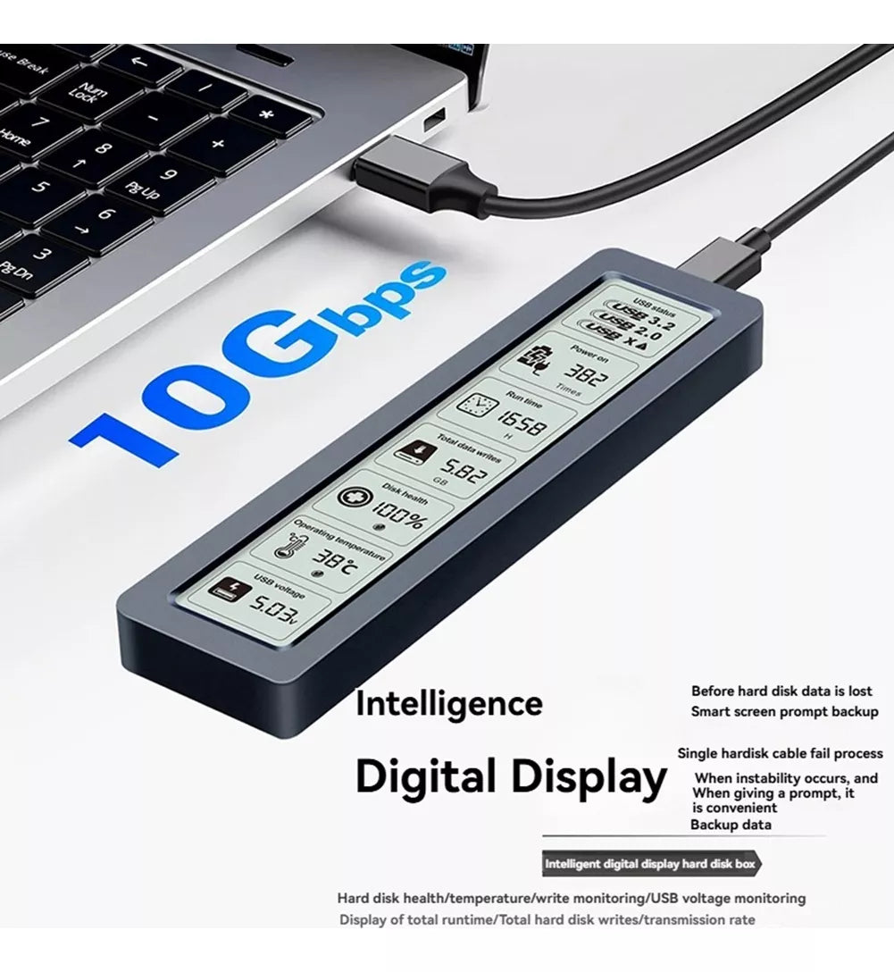 Aluminum M.2 SSD Enclosure Adapter with LCD Display Screen