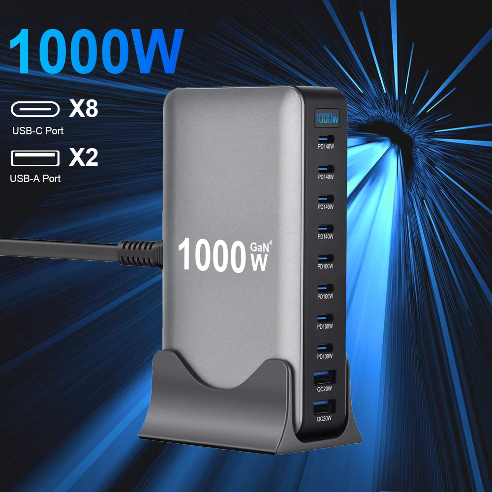 1000W GaN PD3.1 Charger USB-C Fast Desktop 10-ports