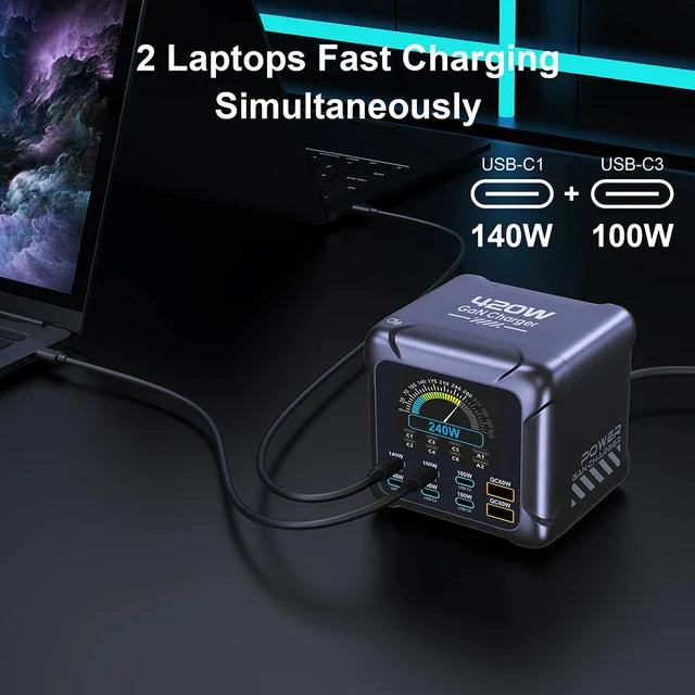 Compact 420W 8Ports Charger With Digital Display Screen